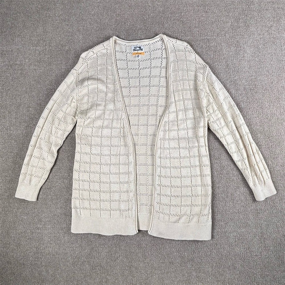Future Collective‎ Cardigan Sweater Womens XS Ivory Open Front Textured